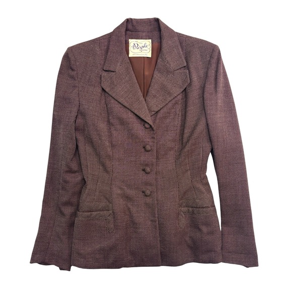 Walda Scott Jackets & Blazers - vtg 1940s Womens Small 6 Brown Birdseye Tweed Peplum Tailored Jacket Blazer
